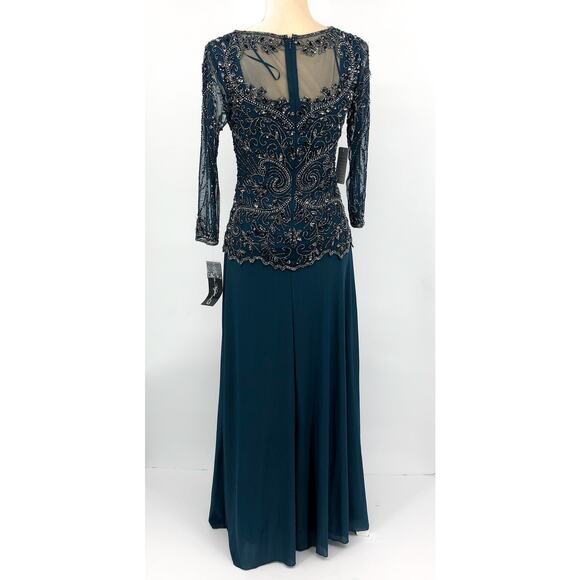 PISARRO NIGHTS Beaded Mesh Gown Size 4 Blue Rich Sapphire Mock Two-Piece NWT - Picture 9 of 13